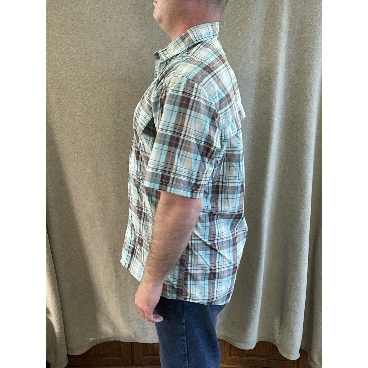 G.H. Bass & Co Mens Short Sleeve Blue / green Plaid Shirt Size L Large