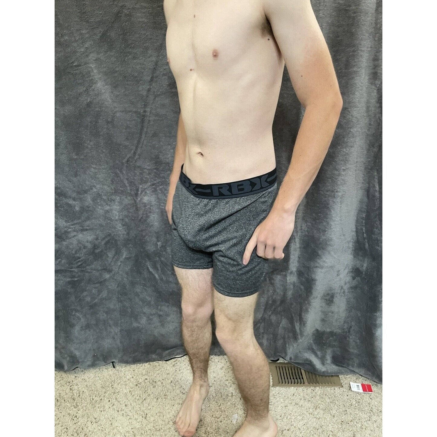 men's rbx Gray black Band large 10% spandex compression boxer briefs