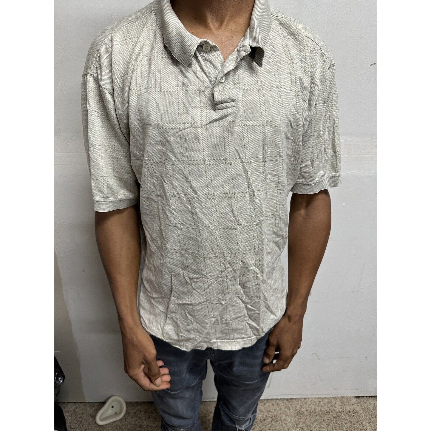 Men’s Beige Geoffrey Beene Large Polo Shirt Double mercerized