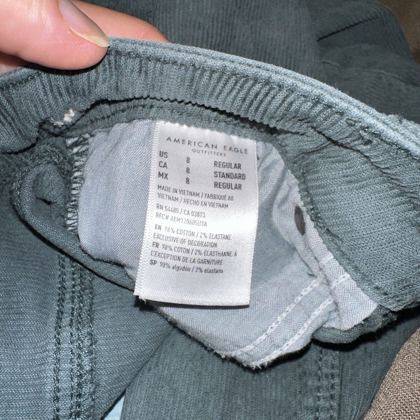 American Eagle 90s Straight Pants Green Corduroy Women's Size 8 Reg Mom Straight