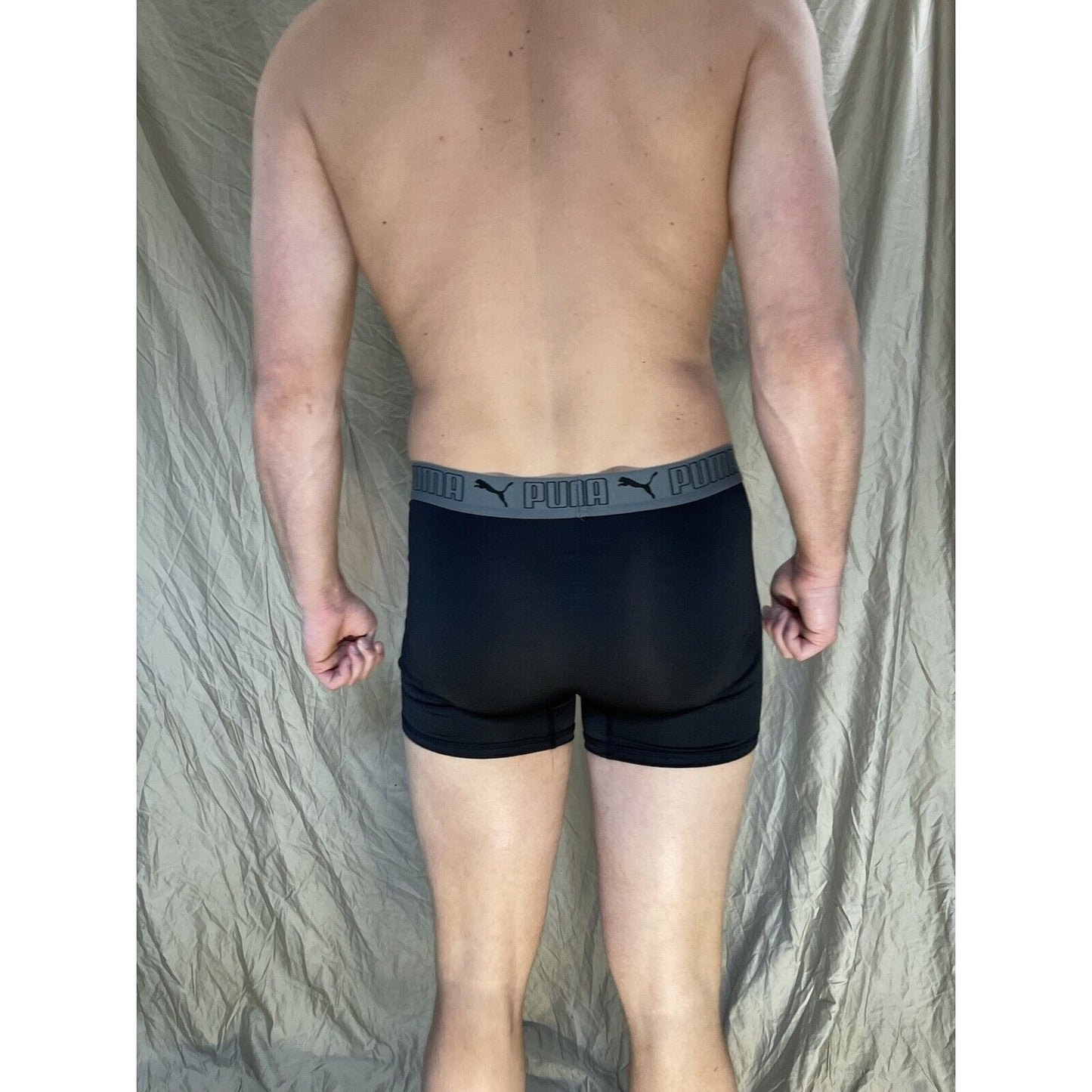 men's medium puma compression shorts black with gray band