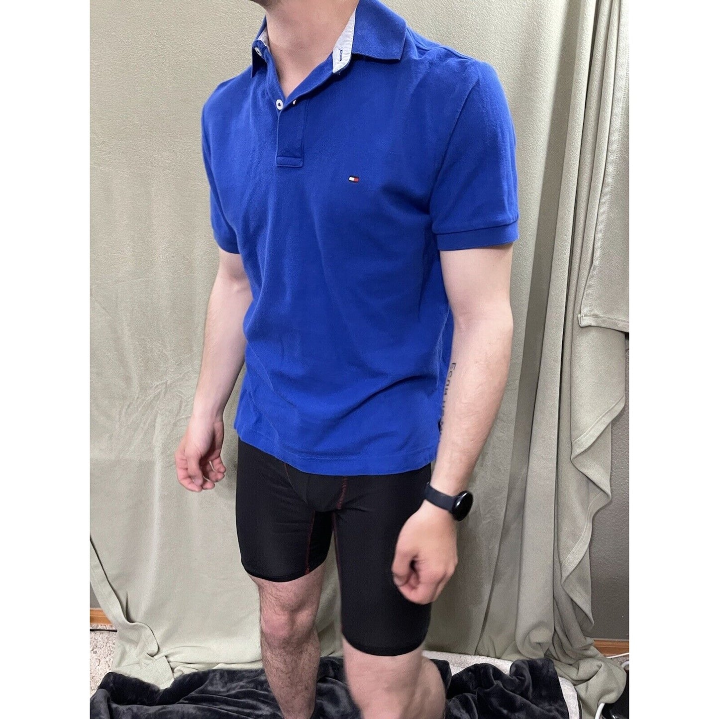 Tommy Hilfiger Polo Royal Blue Classic Flag Logo Small Short Sleeve Fitted Mens