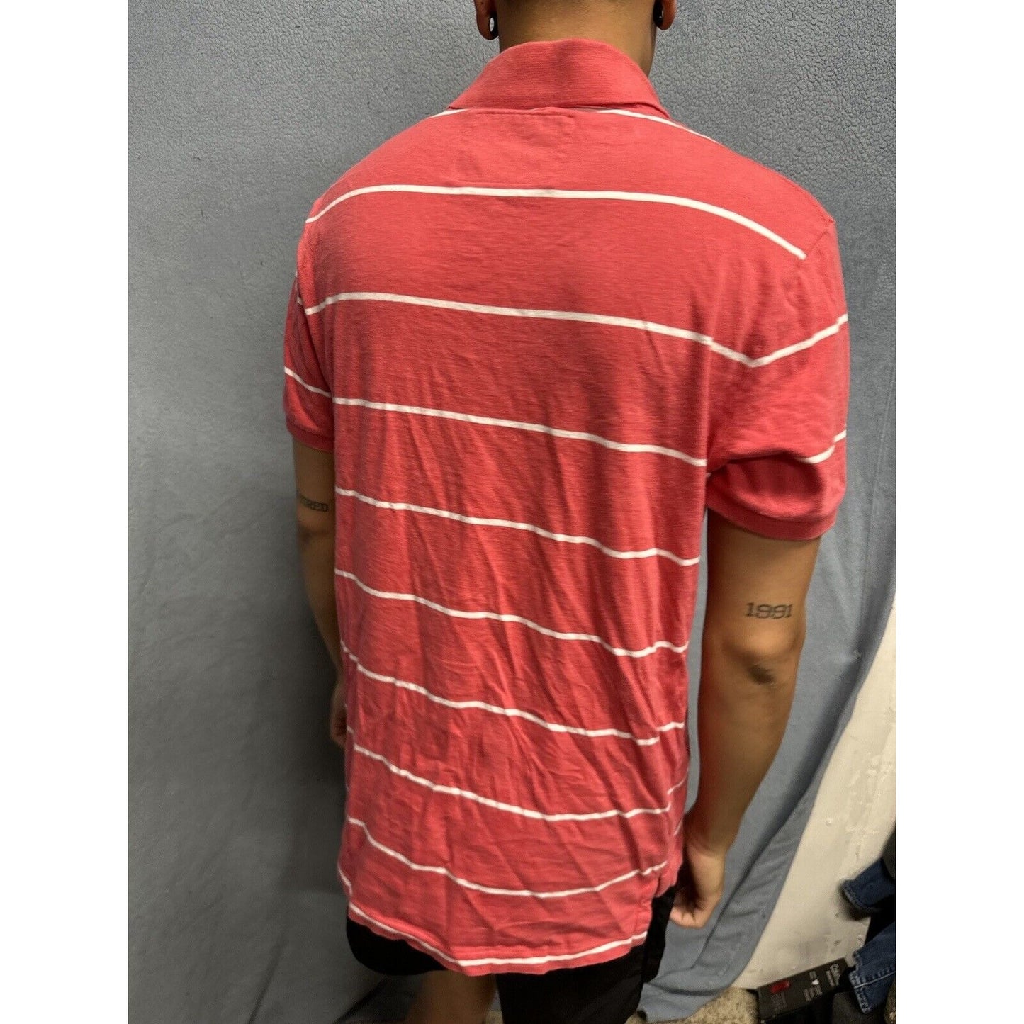 Salmon Pink Men’s Striped American Eagle Vintage Fit Large Polo Shirt