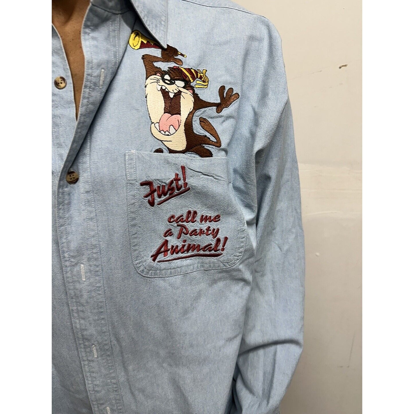 Men’s Large Warner bros Studio Store Long Sleeve Blue Tasmanian Devil Taz Party