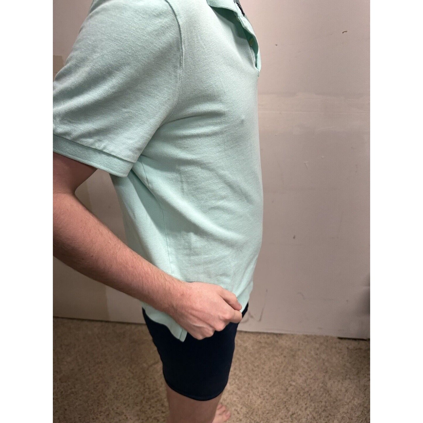 men’s mint green express pique polo medium polo shirt small hole see pics
