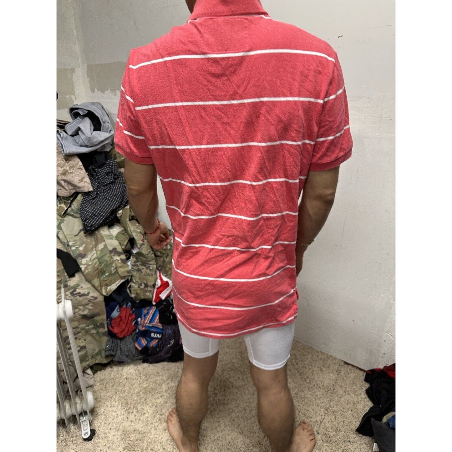 Men’s Vintage Fit American Eagle Polo Large Pink White Striped