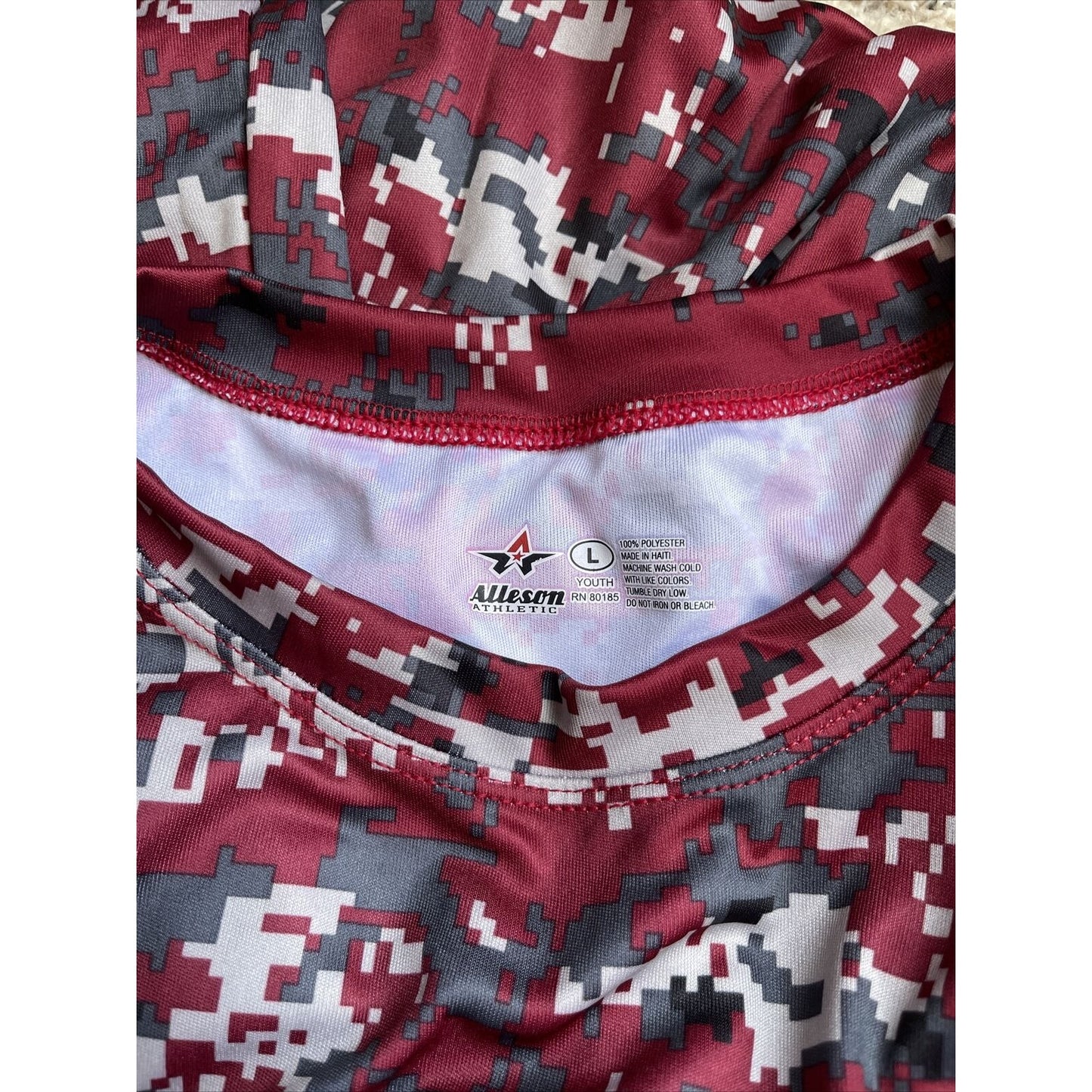 Boy's Youth Large Camo Alleson Athletic Dark Red Compression Workout Shirt