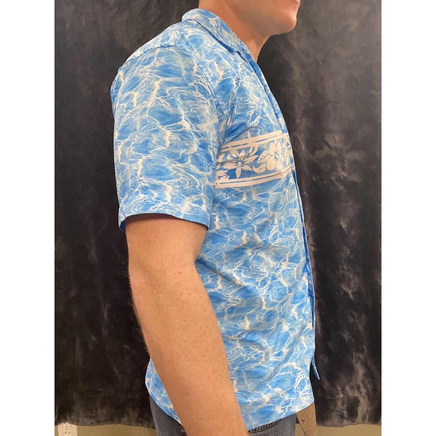 ARIZONA Jean Co. Hawaiian Shirt Aloha Large Sky Blue Floral Band Short Sleeves L