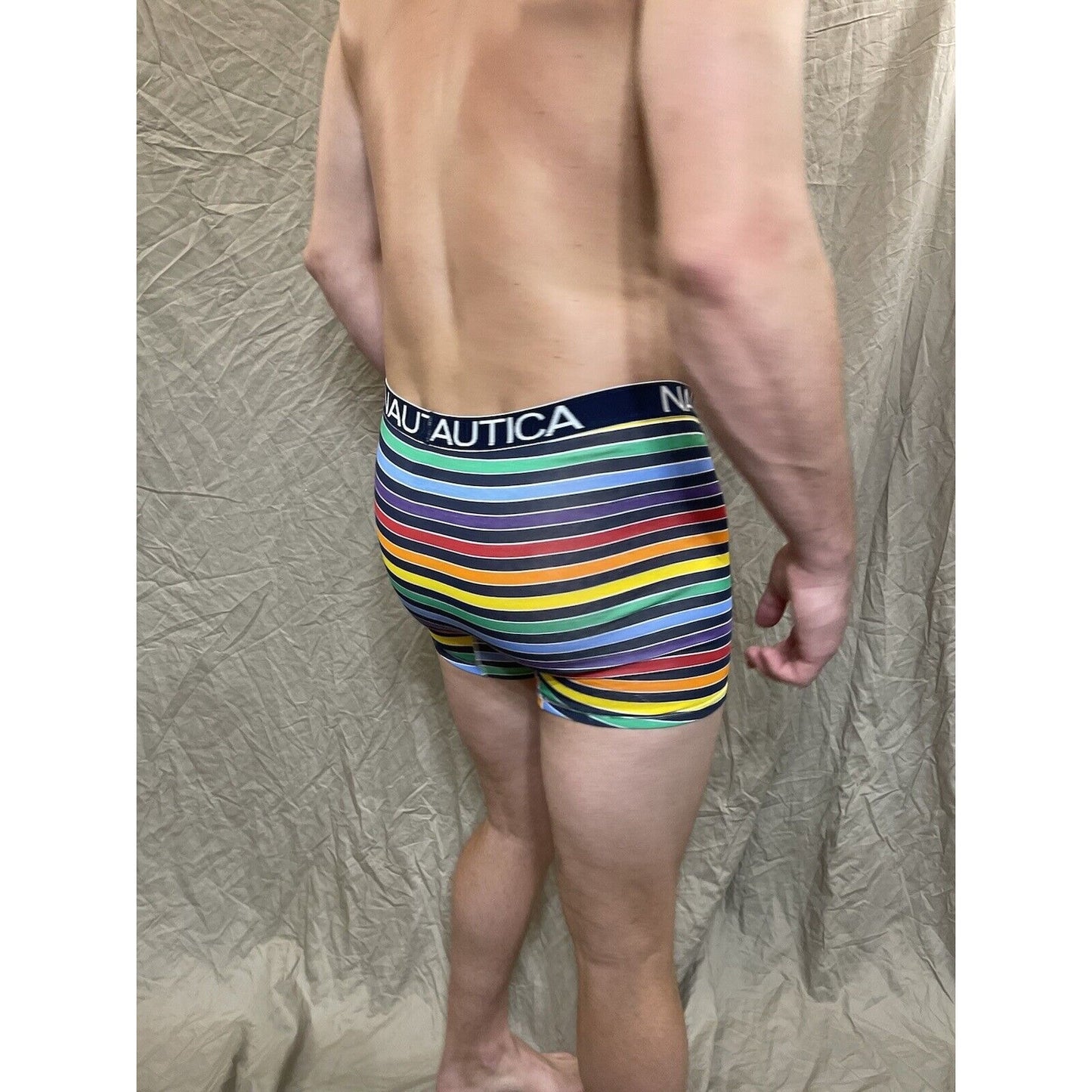 men's Rainbow Pride nautica 5% spandex boxer brief Blue Extra Large