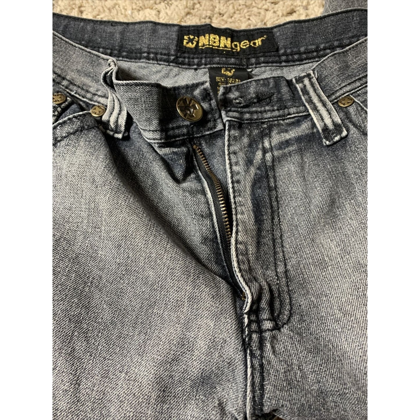 NBN Gear Baggy Loose Fit Black Jeans Men’s Size 36x32 Leather Patches Gold