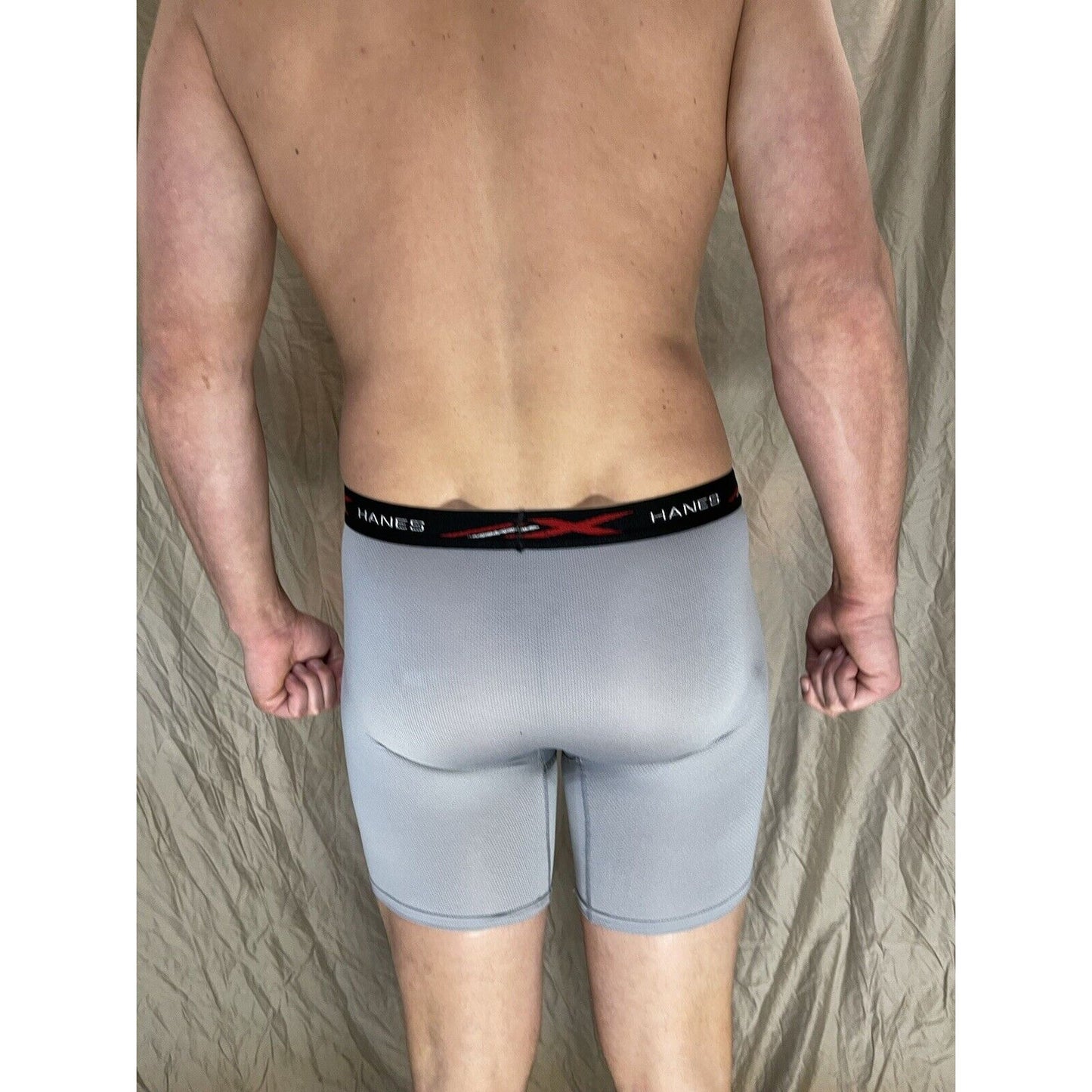 men's hanes x-temp long leg gray black band medium