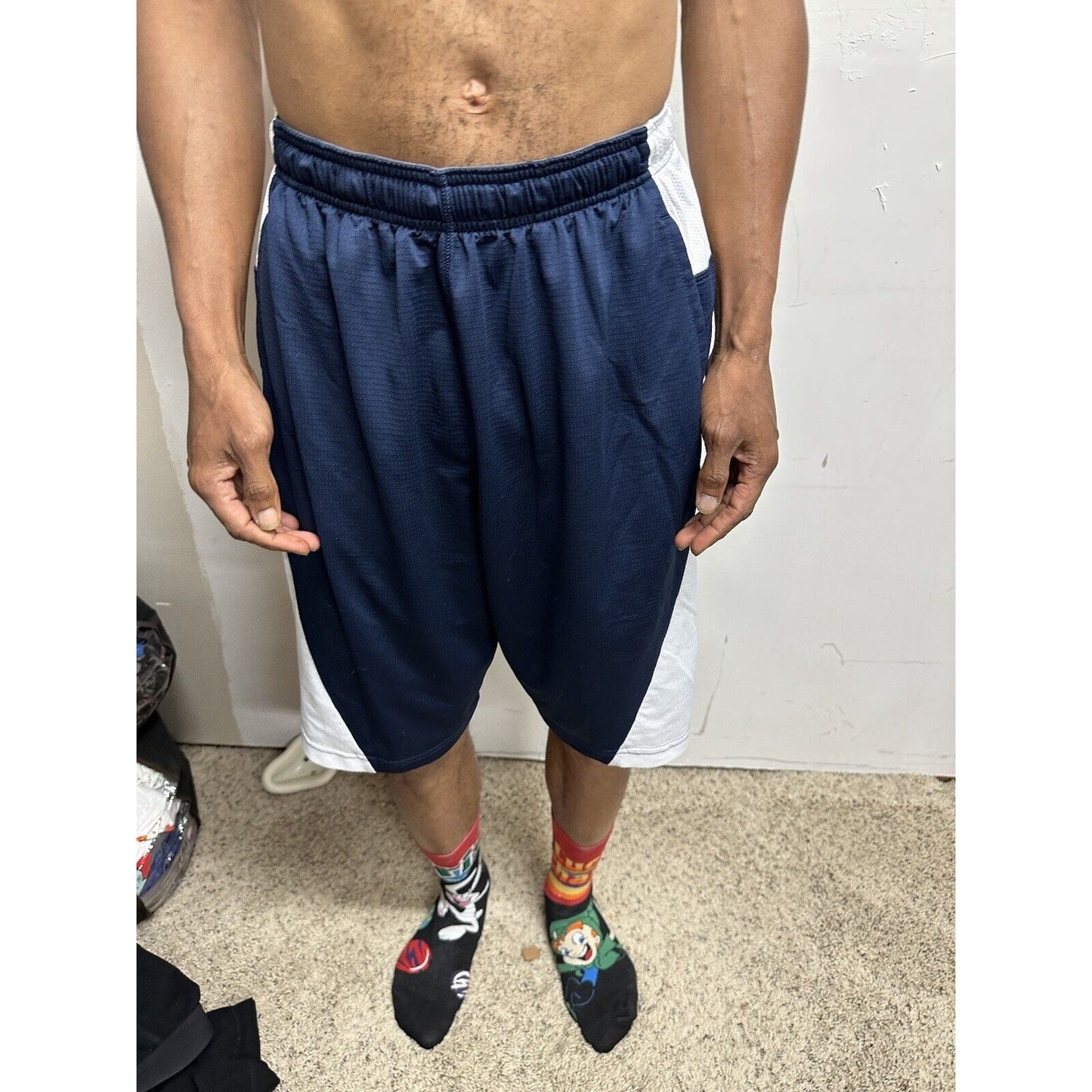 Men’s Nike Dri Fit Large Athletic Shorts Dri-fit Blue White With Pockets