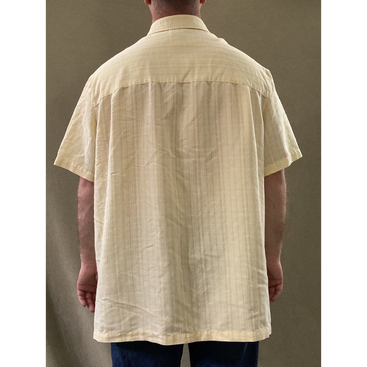 Island Shores Men's 2XL Yellow Plaid Button-down Camp Collar Short Sleeves Shirt