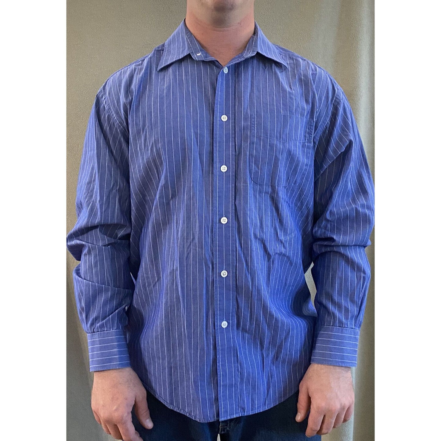 Banana Republic Men’s Large Blue Stripes Button-down Cotton Long Sleeves Shirt