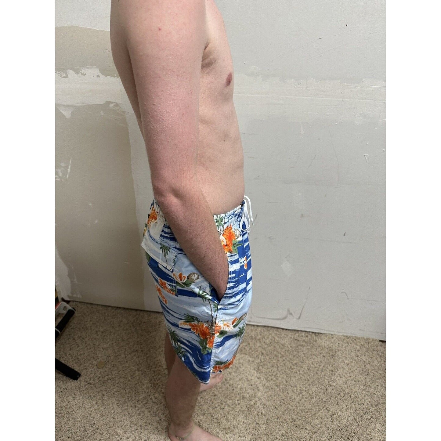 men’s merona medium hawaii bathing suit swim trunks blue