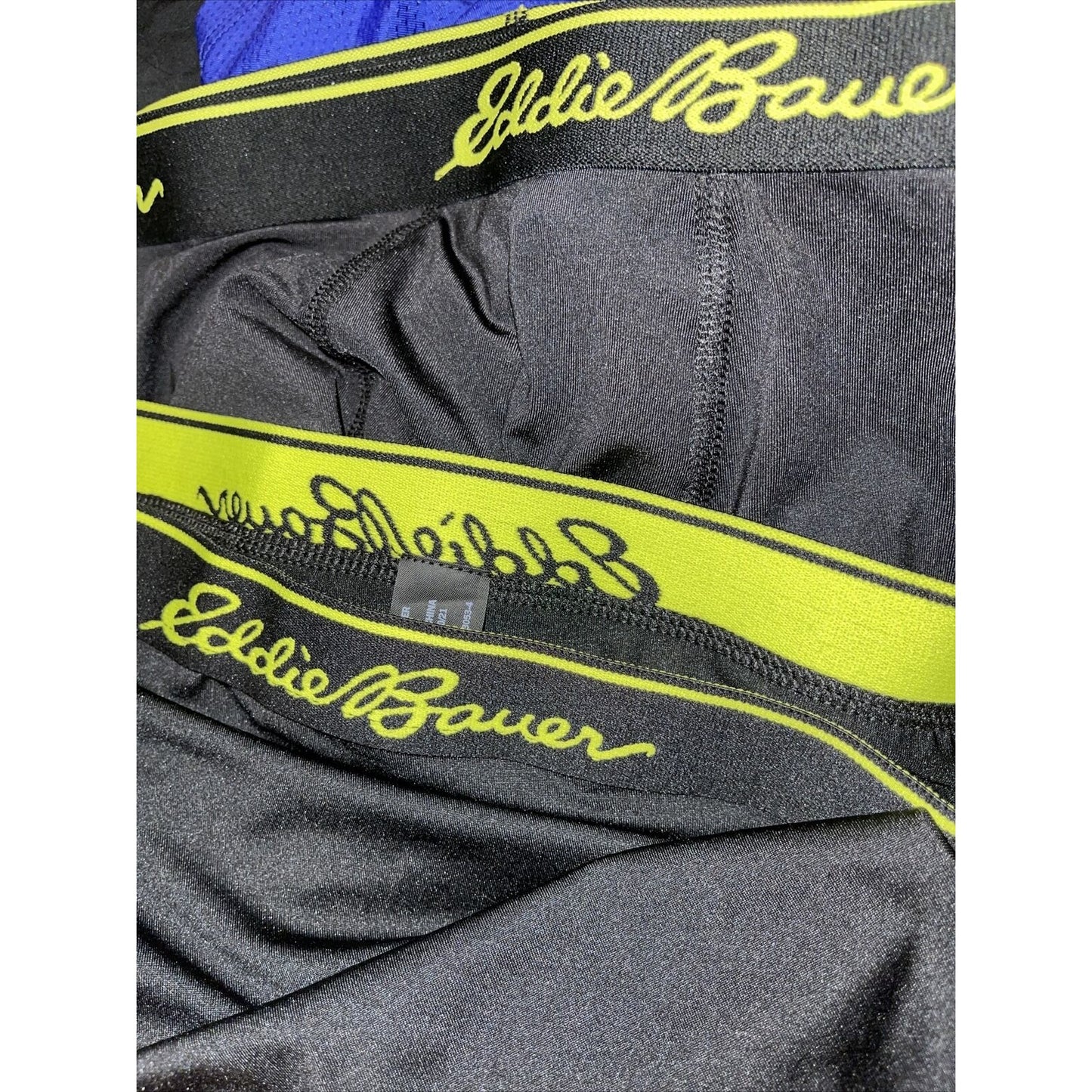 men's eddie bauer medium compression shorts 8% spandex Black With Yellow Band
