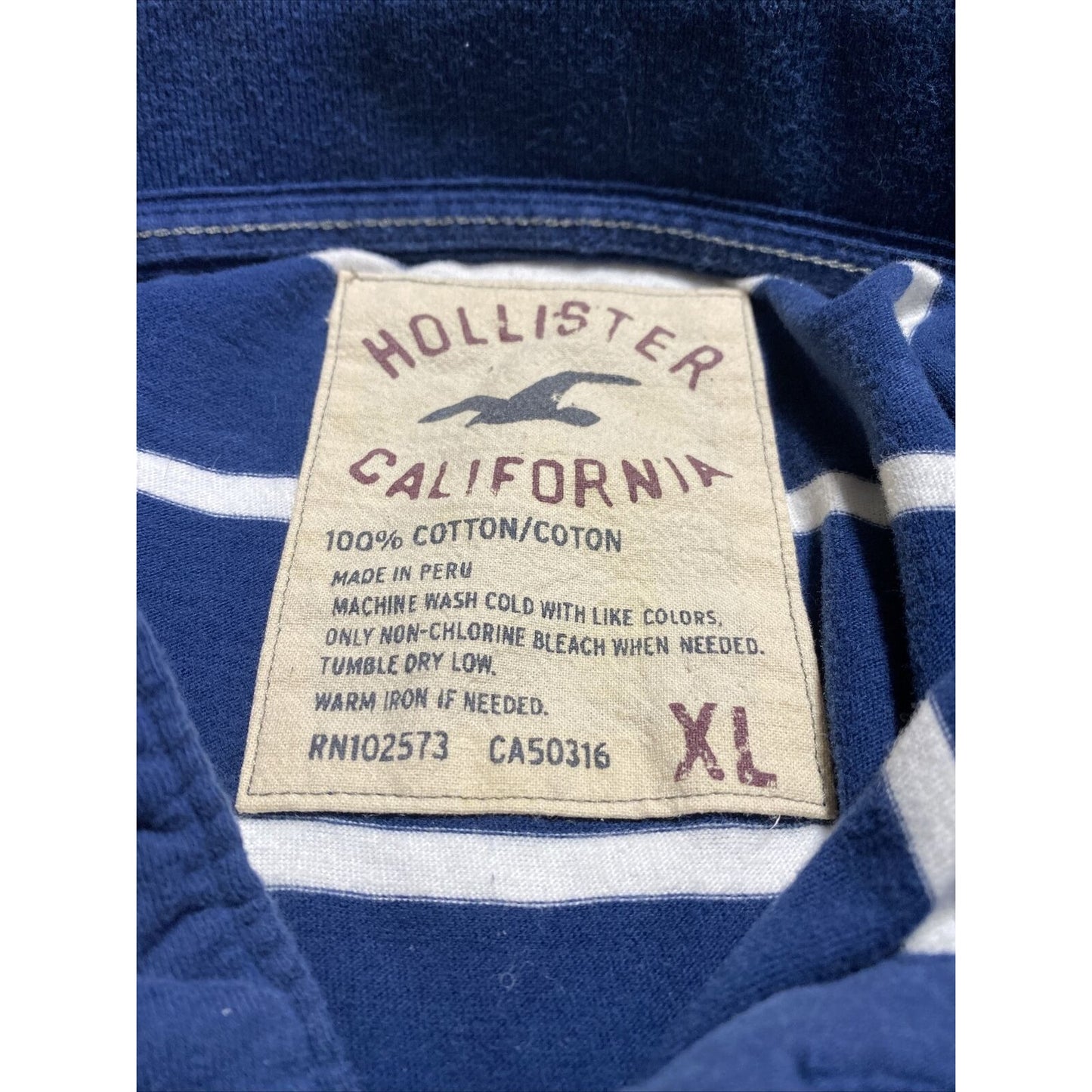 Hollister Men’s XL Midnight Blue & White Stripes Cotton Polo Shirt