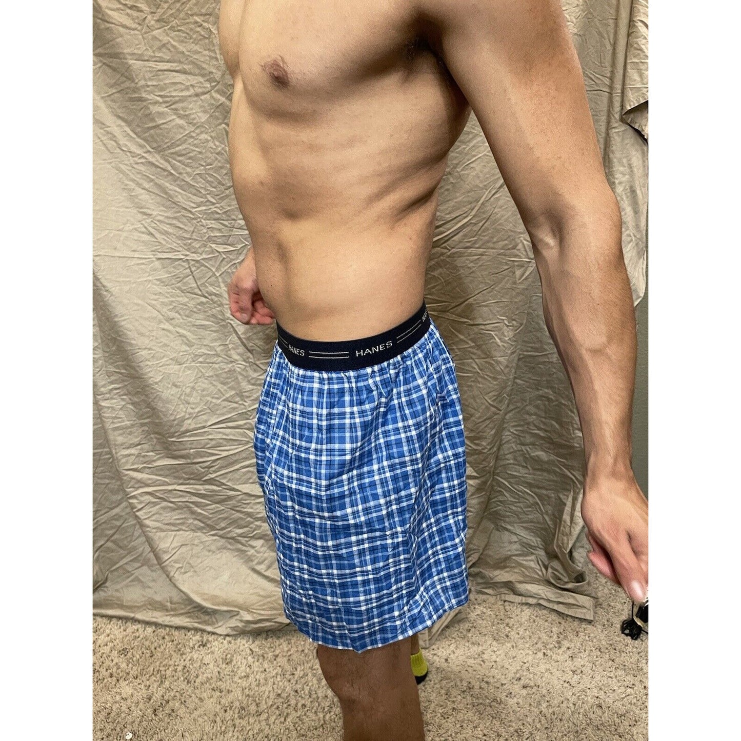 men's large blue plaid comfort flex boxer shorts