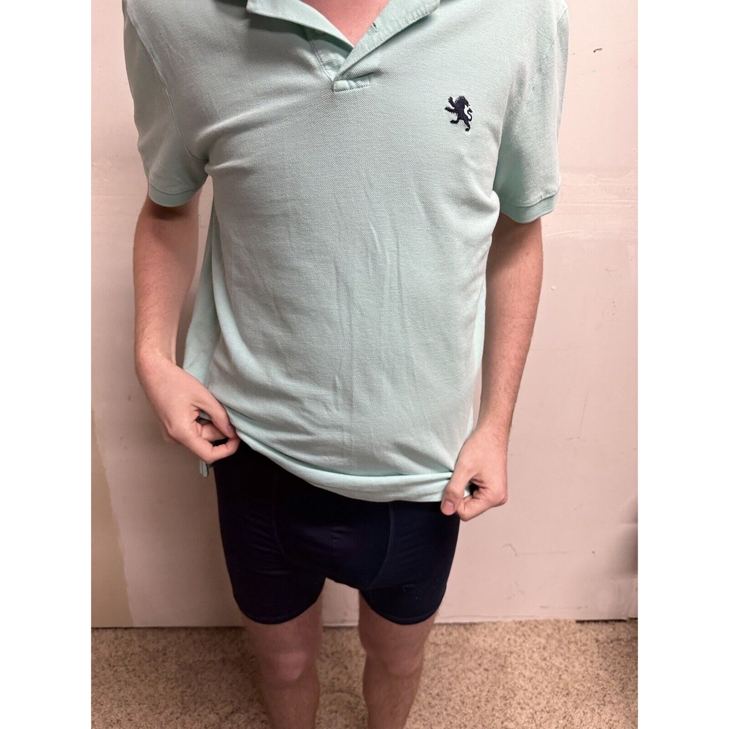 men’s mint green express pique polo medium polo shirt small hole see pics