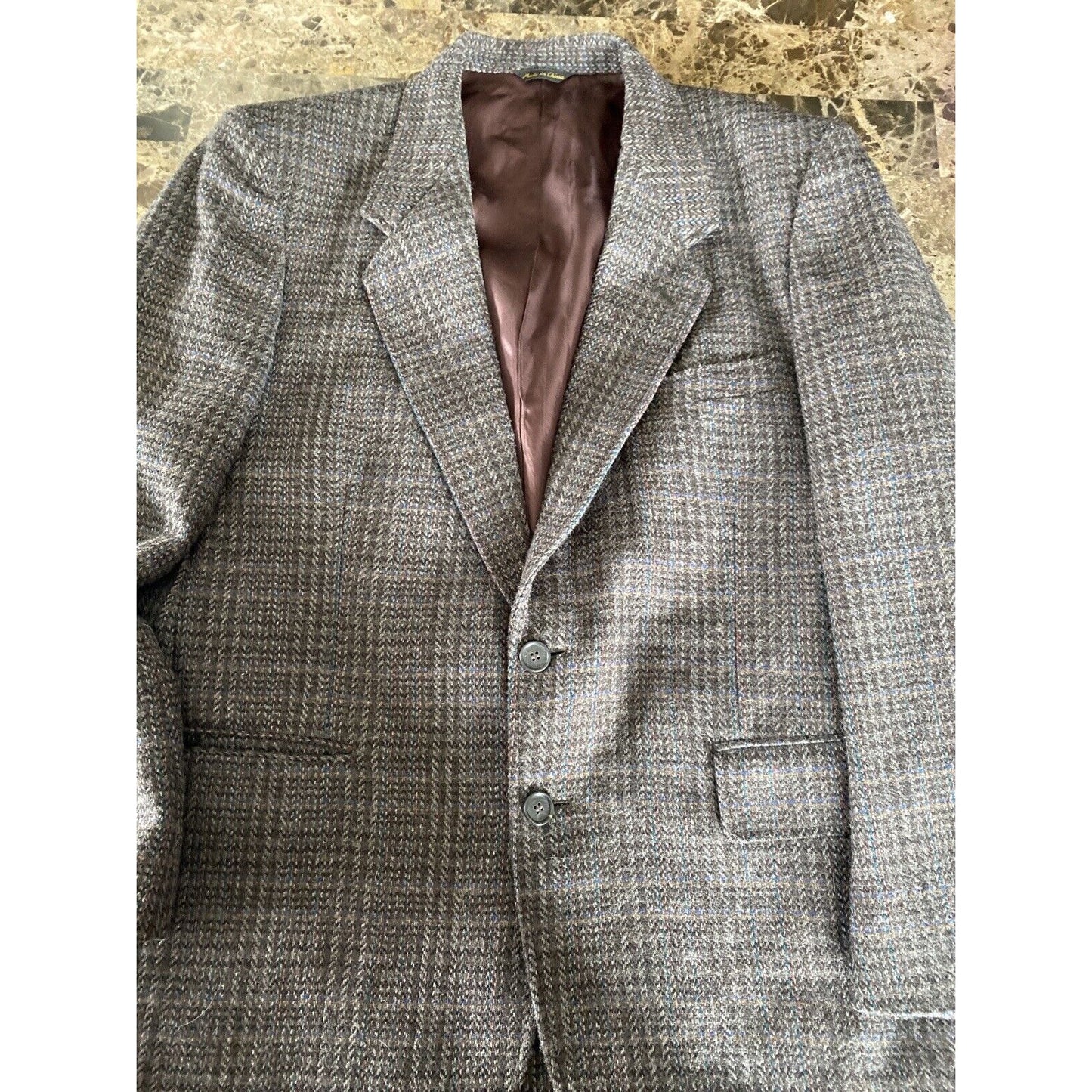 The Men’s Store Men’s 42S Brown Herringbone Polyester Wool Blazer Jacket