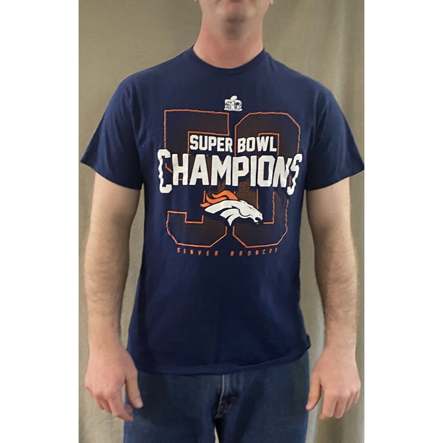 Denver Broncos Super Bowl 50 Champions Delta Pro Weight Men’s Large Cotton Shirt