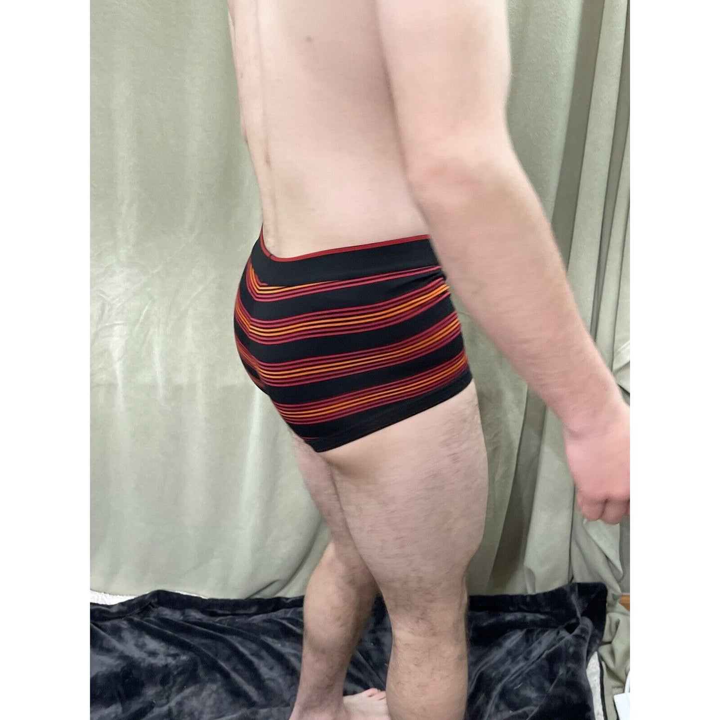 Papi Men’s Small Red black orange stripe Compression Trunks 5% Spandex brand new