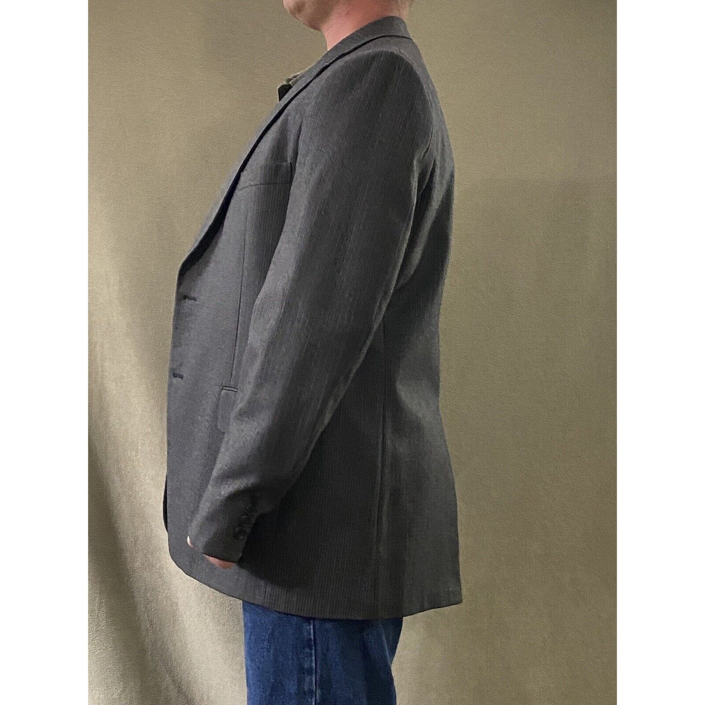 Calvin Klein Men’s 41R 100% Wool Charcoal Stripes 2-Button Blazer Jacket