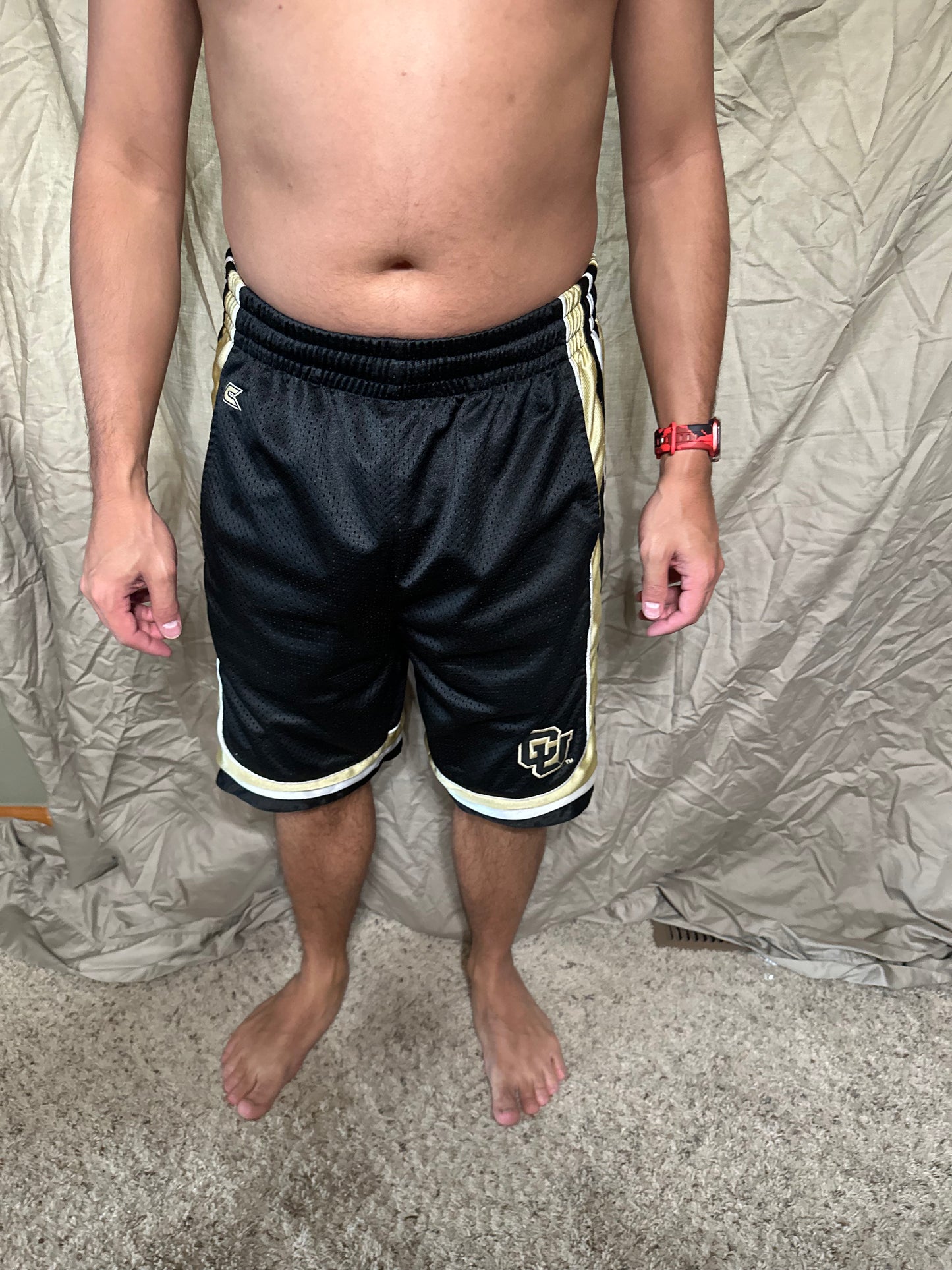 University of Colorado black and gold colosseum size small basketball shorts with pockets