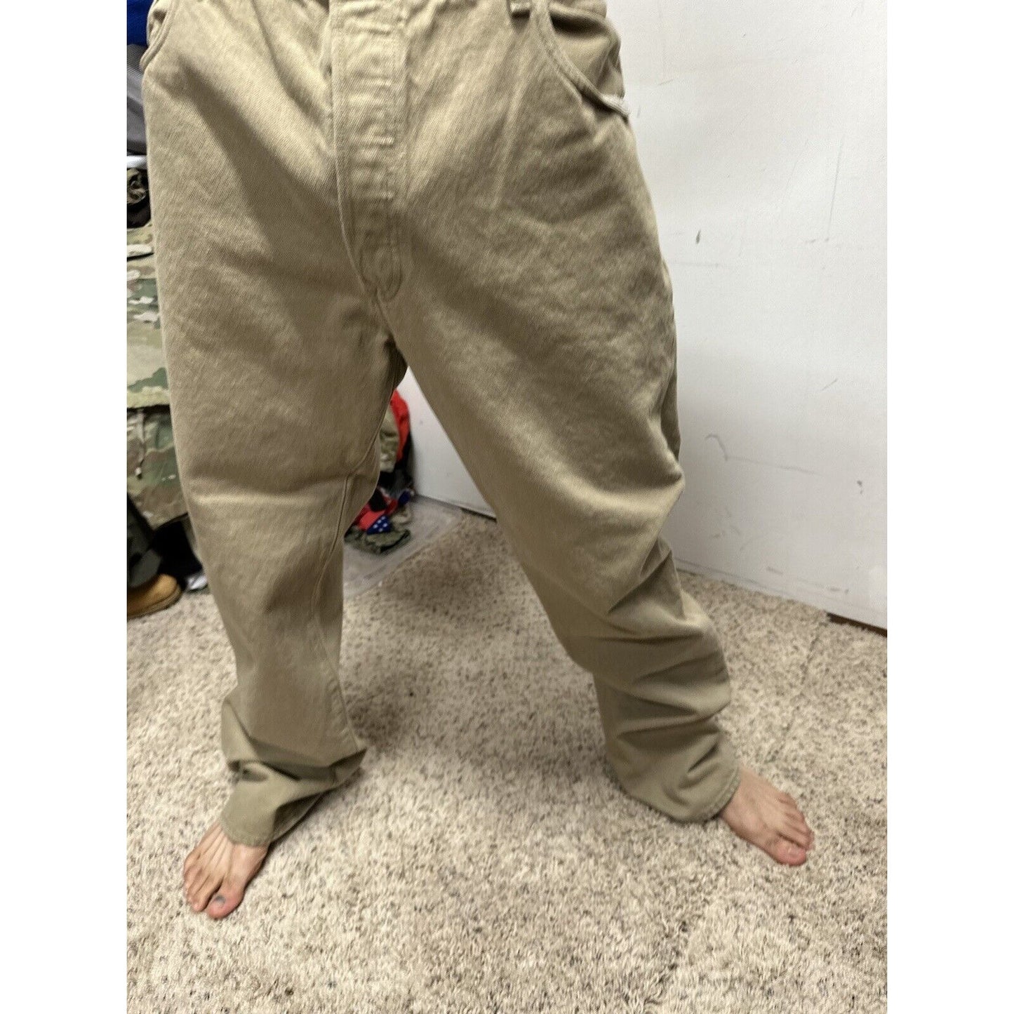 Levi's 501 Denim Beige Khaki Jeans - Size 40 X 32 Button Fly Lightweight Denim