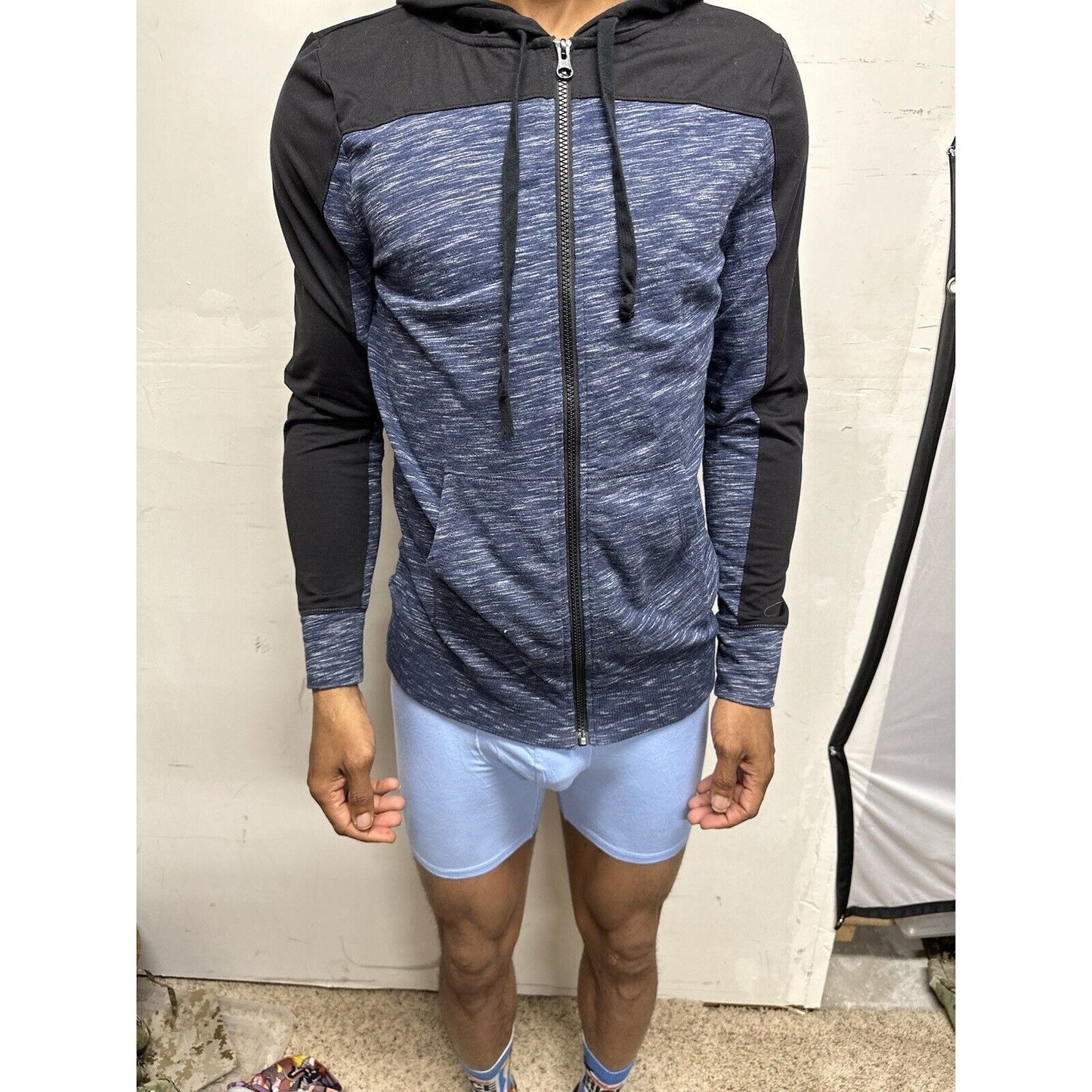 Men’s Blue And Black Boyfriend Hoodie Large Full Zip