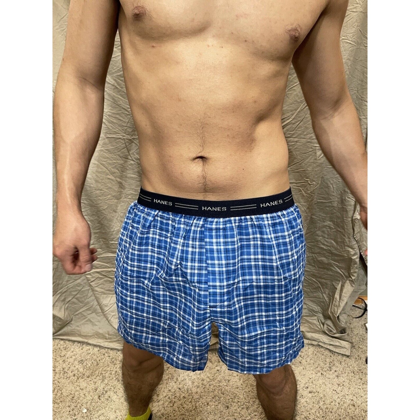 men's large blue plaid comfort flex boxer shorts