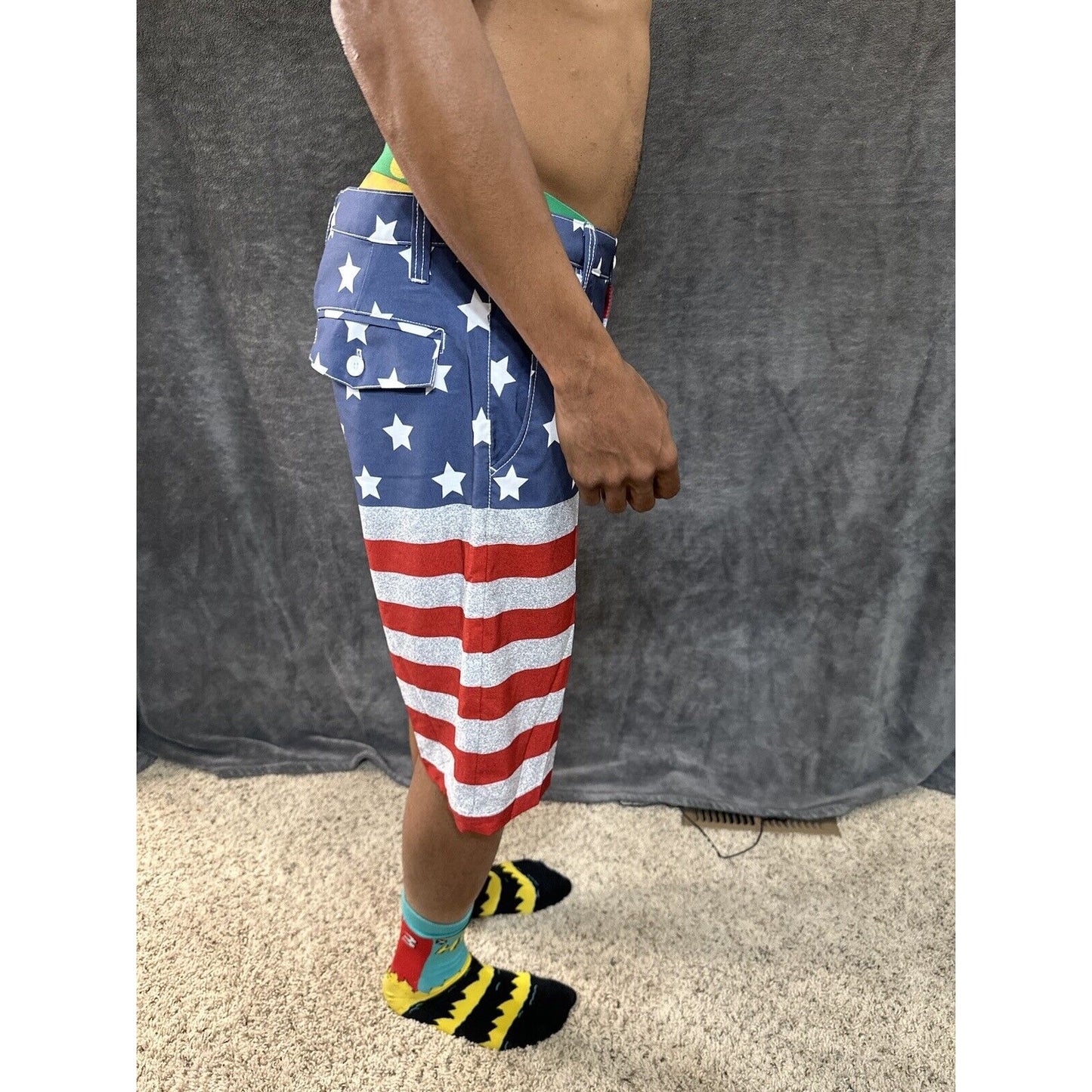 Men’s Palmwave Size 34 Patriotic Board Shorts Poly Spandex 4 Way Stretch