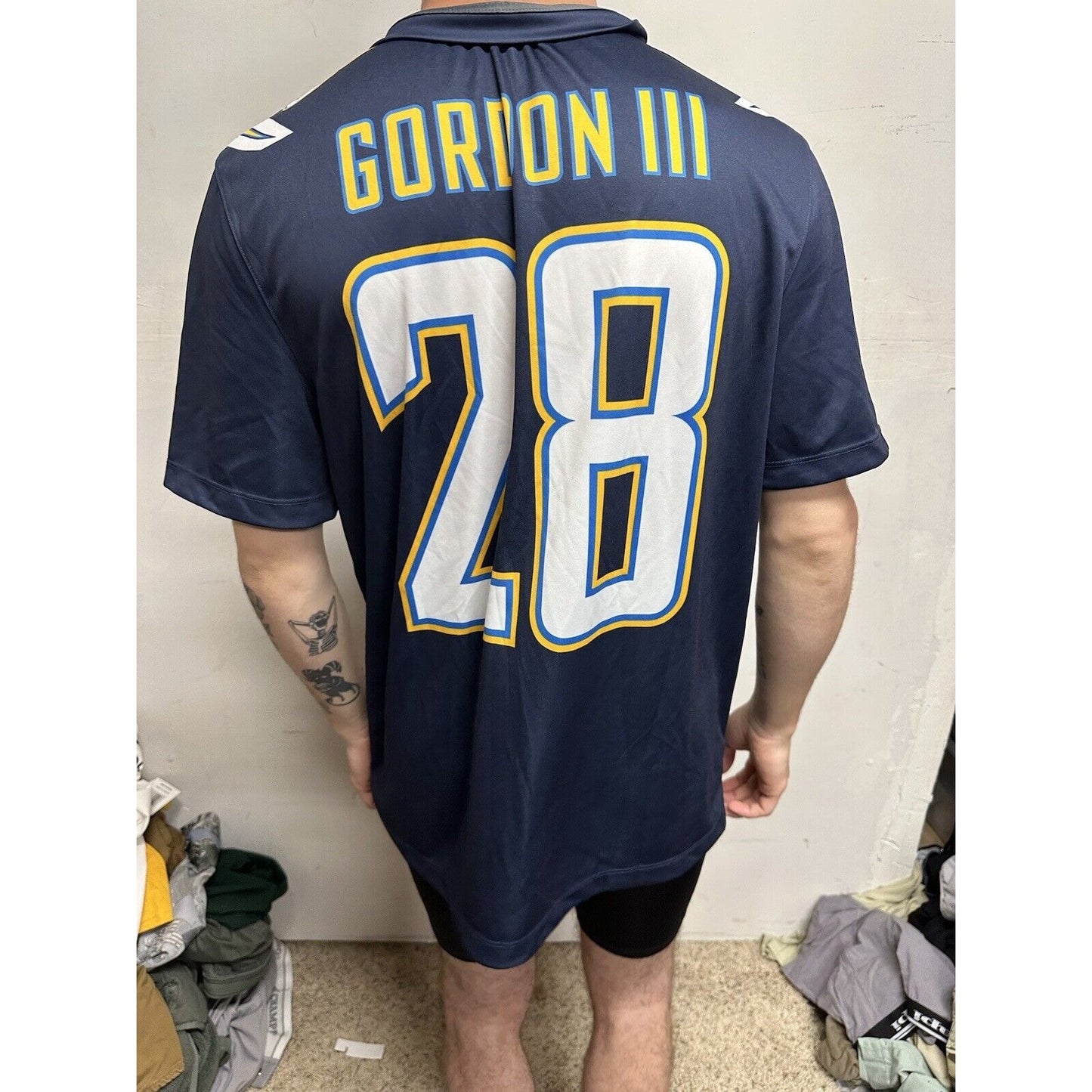 Men’s NFL Players Chargers Large 28 Gordon III Nike Dri Fit Jersey Onfield