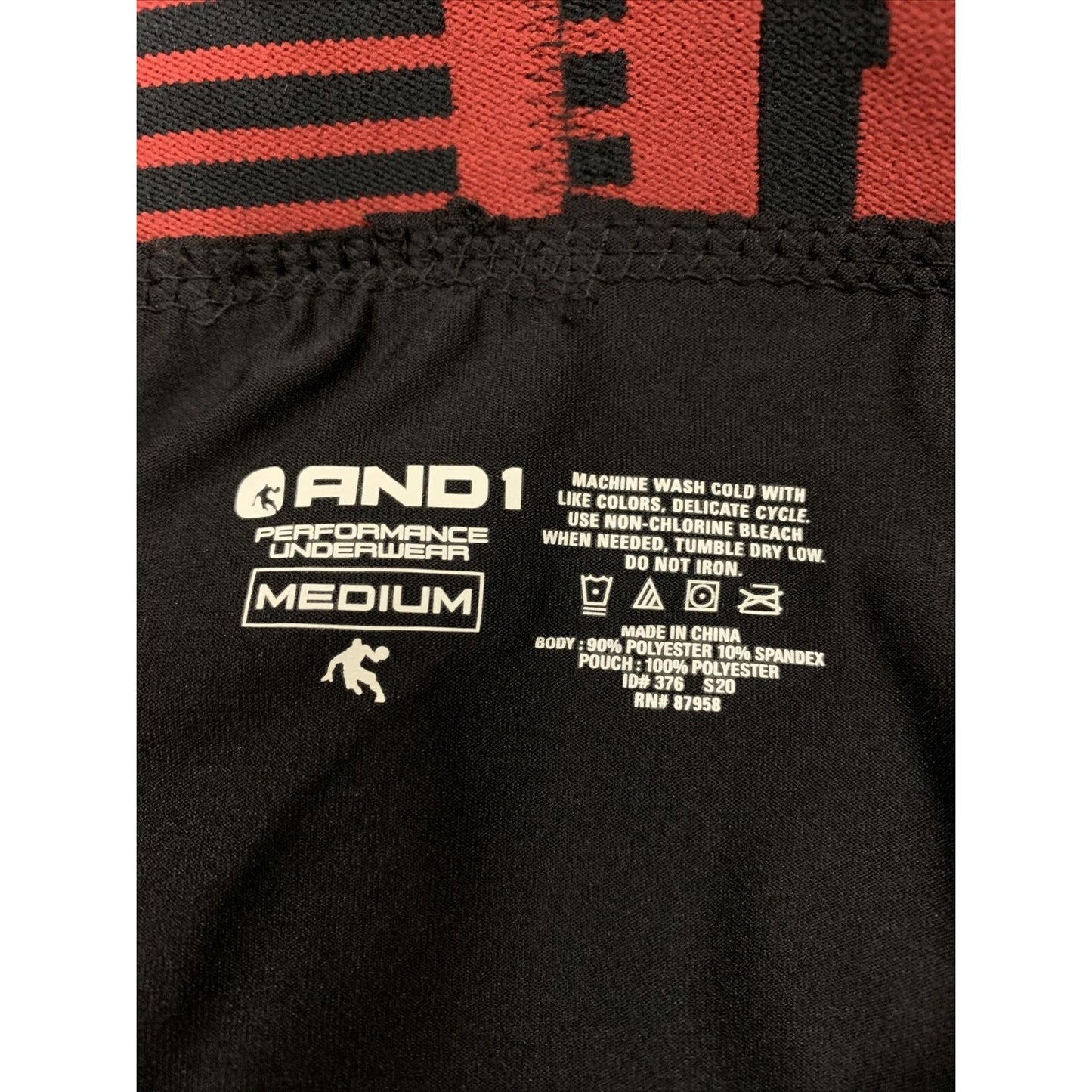 Men’s Black With Red Band Medium AND1 Compression Performance Boxer Briefs