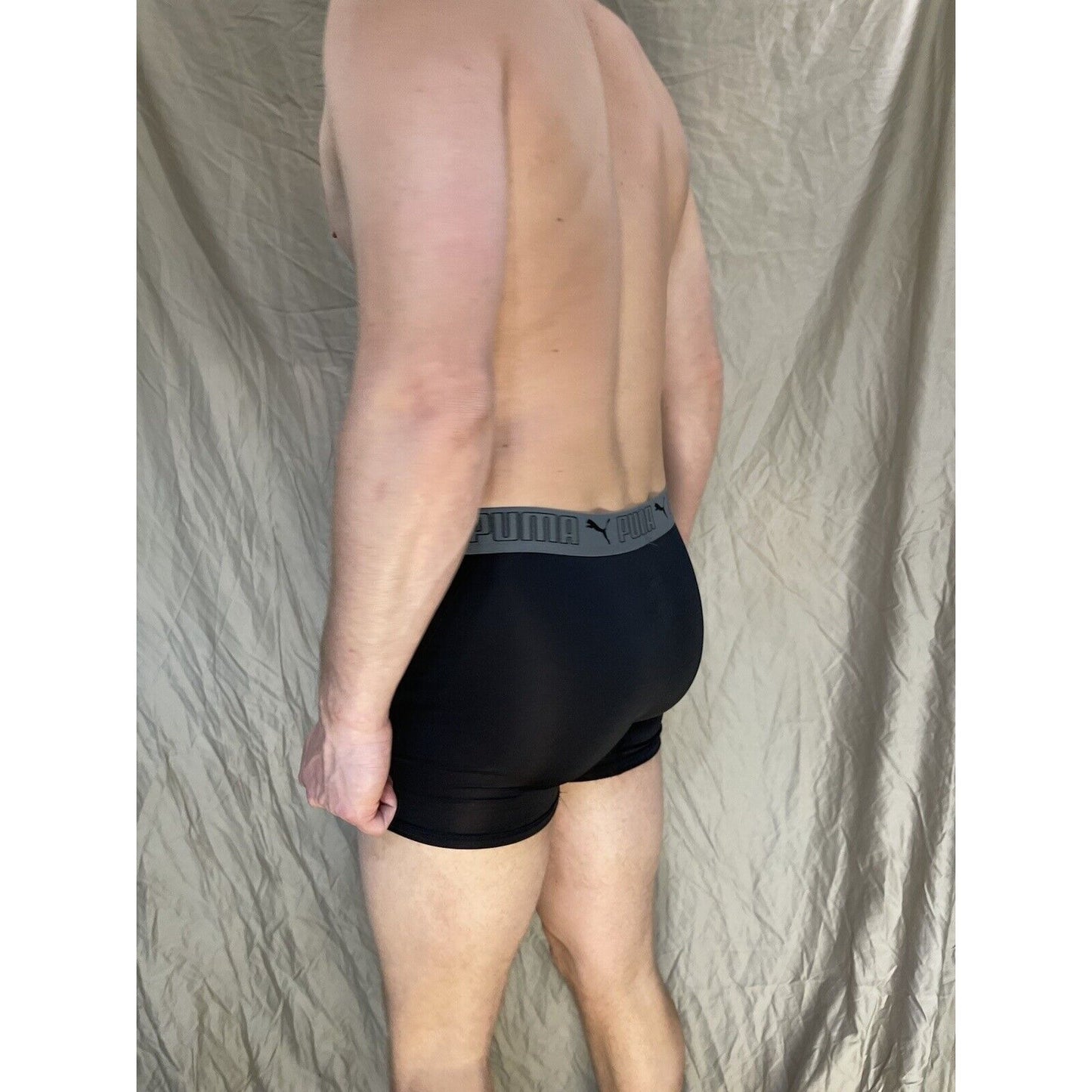 men's medium puma compression shorts black with gray band