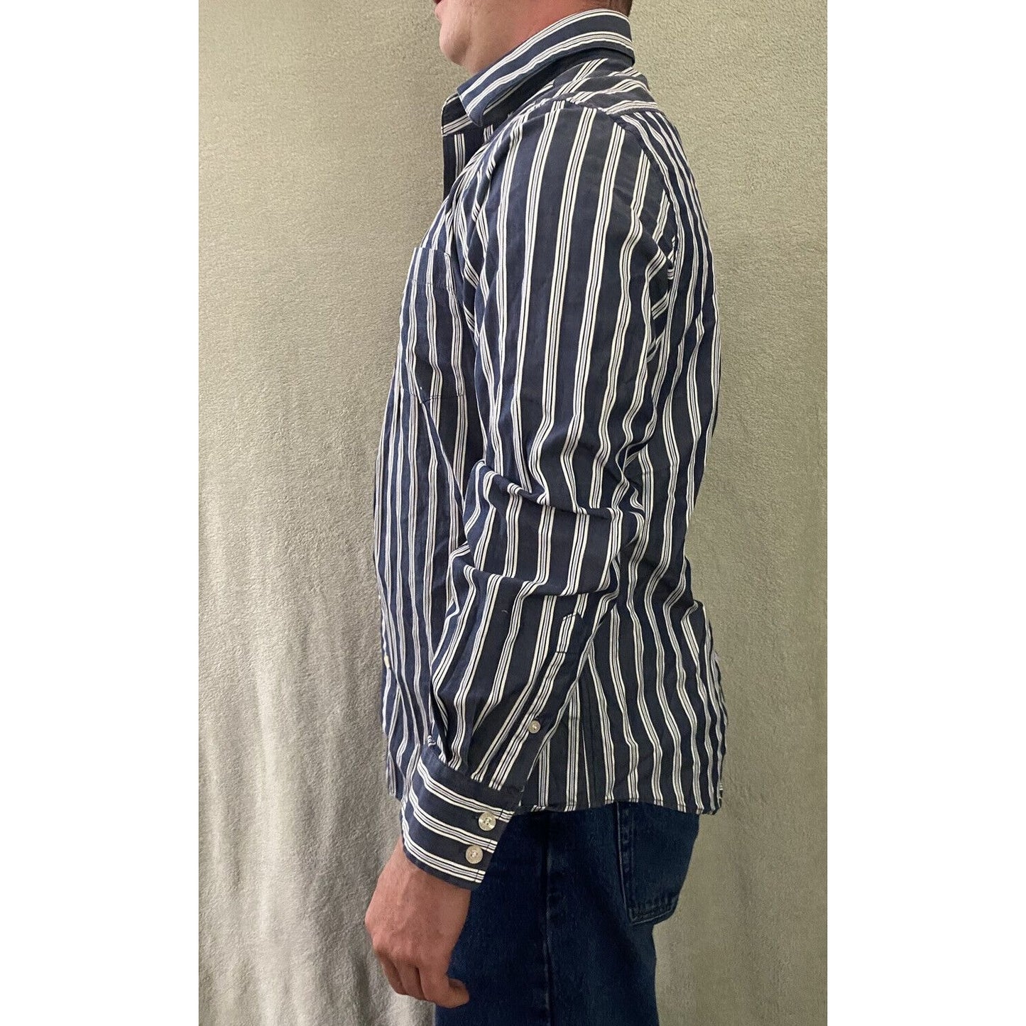 Trailer Vintage Fit Men’s XL Blue Gray Stripes Button-down Long Sleeves Shirt