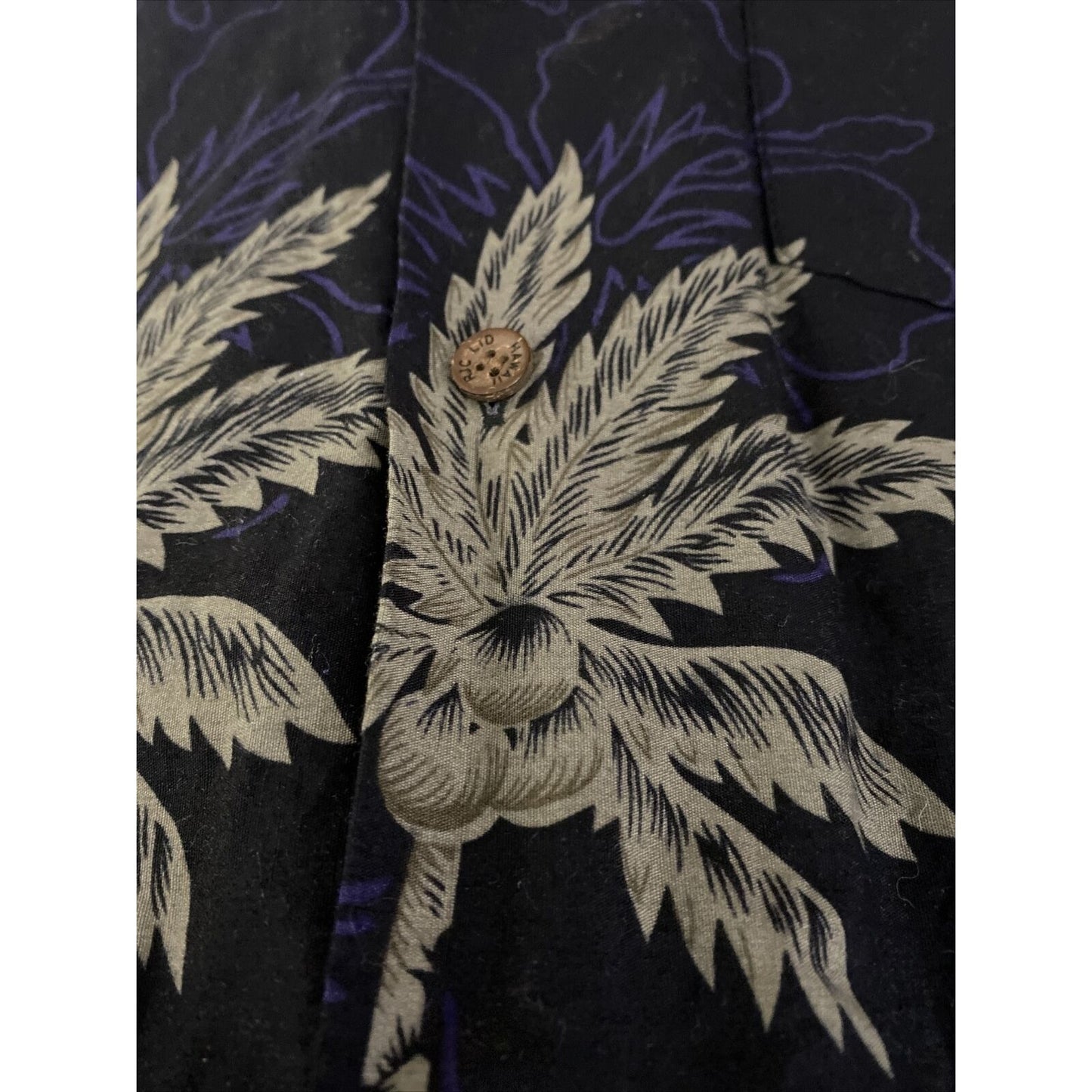 RJC Men’s XL Black Hawaiian Summer Palm Trees Hibiscus Flowers Button-down Shirt