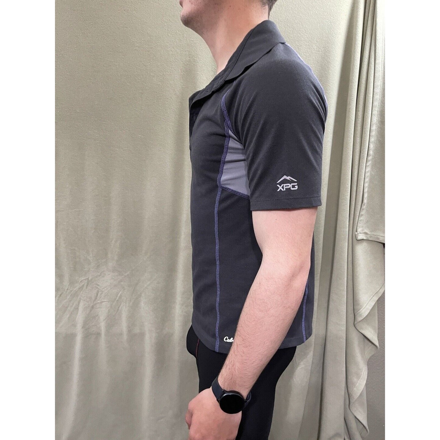 Cabela's XPG Medium Polo Shirt Top Short Sleeve Cool Phase Black Gray Purple