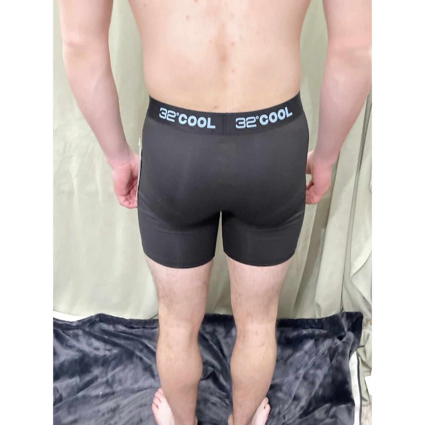 32 Degrees Cool Size Black Large Mens Boxer Briefs 7% Spandex light blue band