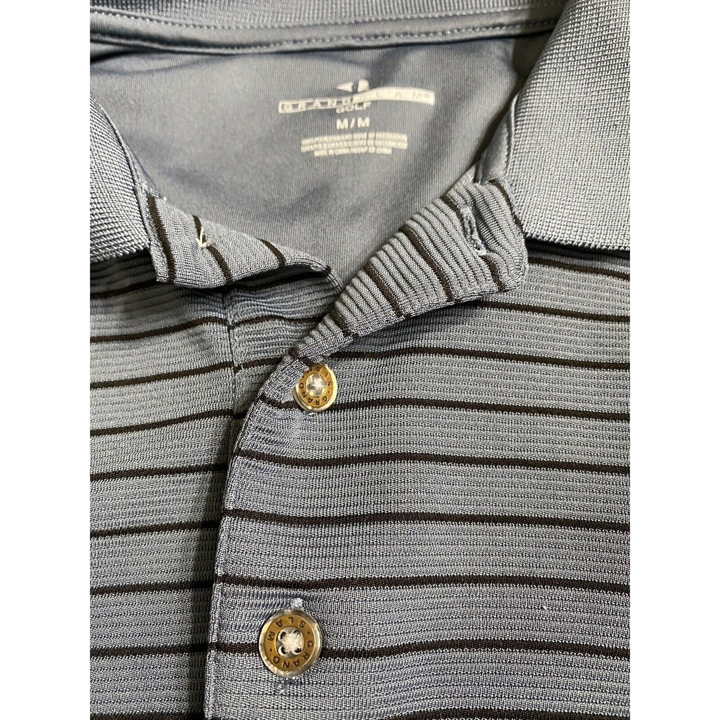 GRAND SLAM PERFORMANCE GOLF Lichen Blue w/Black Stripes Men’s Medium Polo Shirt