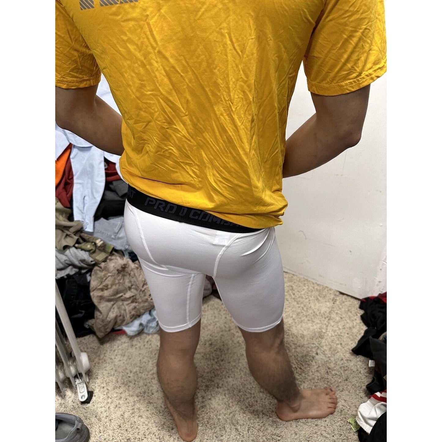Men’s US Navy Yellow Physical Fitness pT Short sleeve Shirt Size Small Lycra