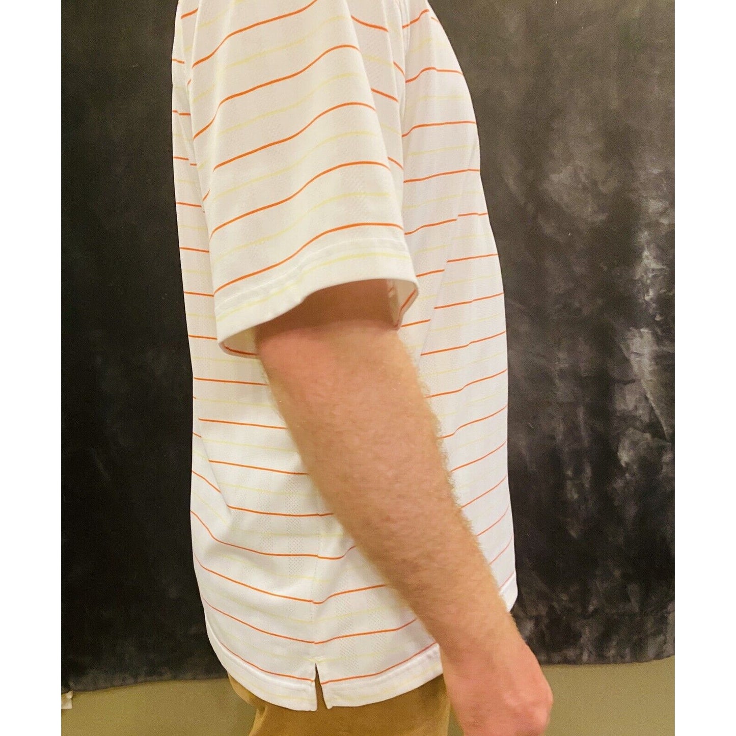 Walter Hagen Men’s Large Hydro Dri White With Red /Yellow Stripes Polo Shirt