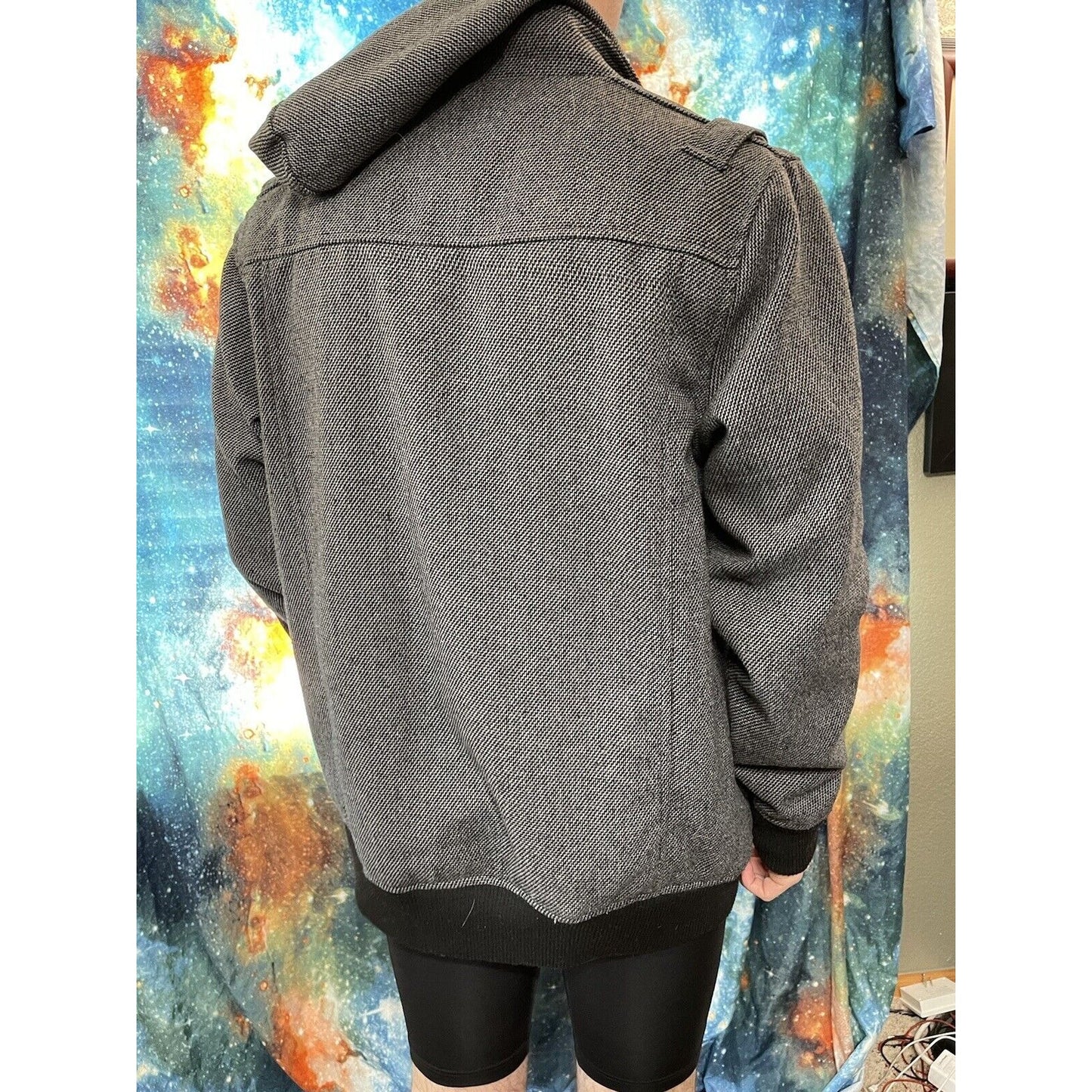 Elixir black tweed zip-up aviator jacket men's sz XL lined