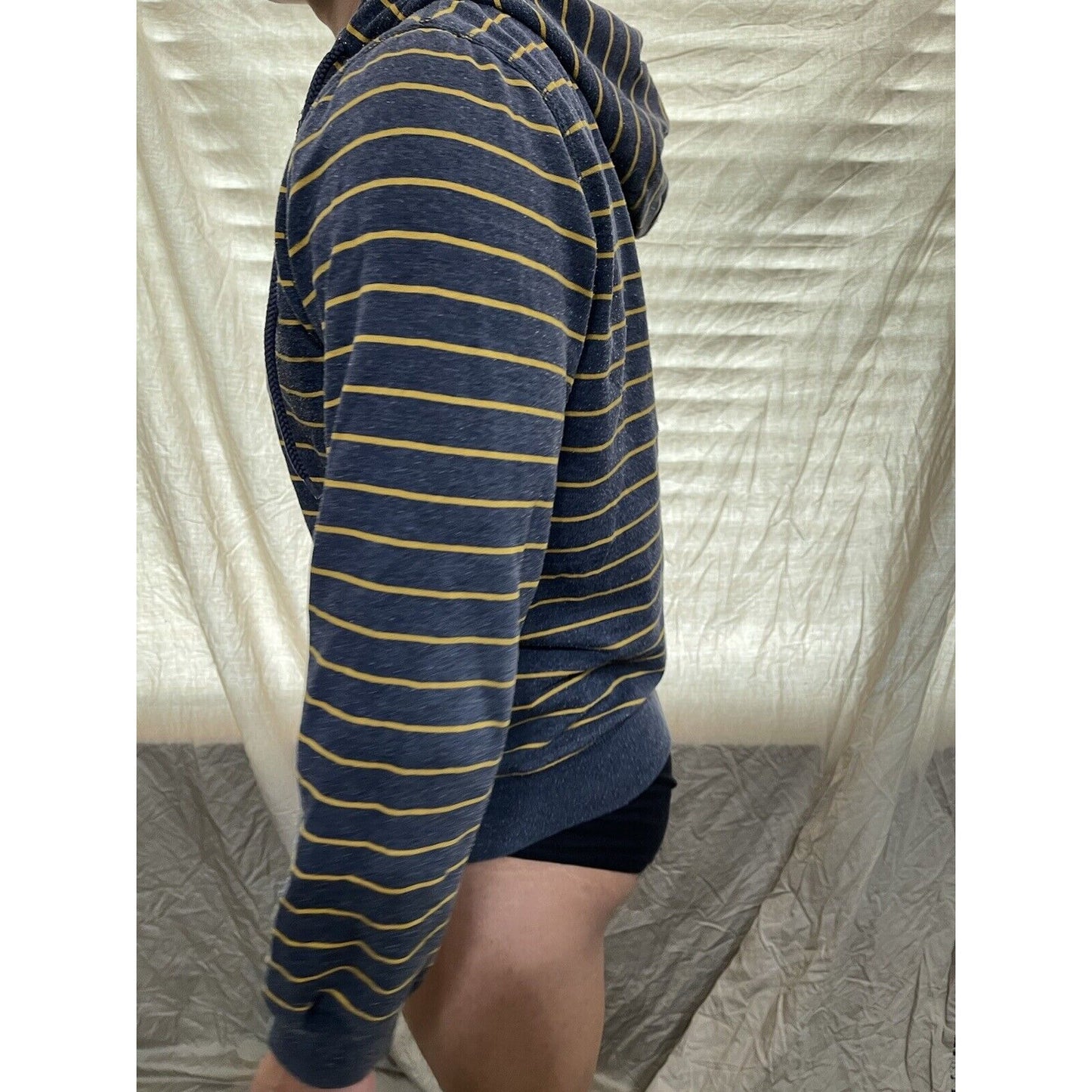 men's old navy small full zip hoodie bluish Gray With yellow stripes
