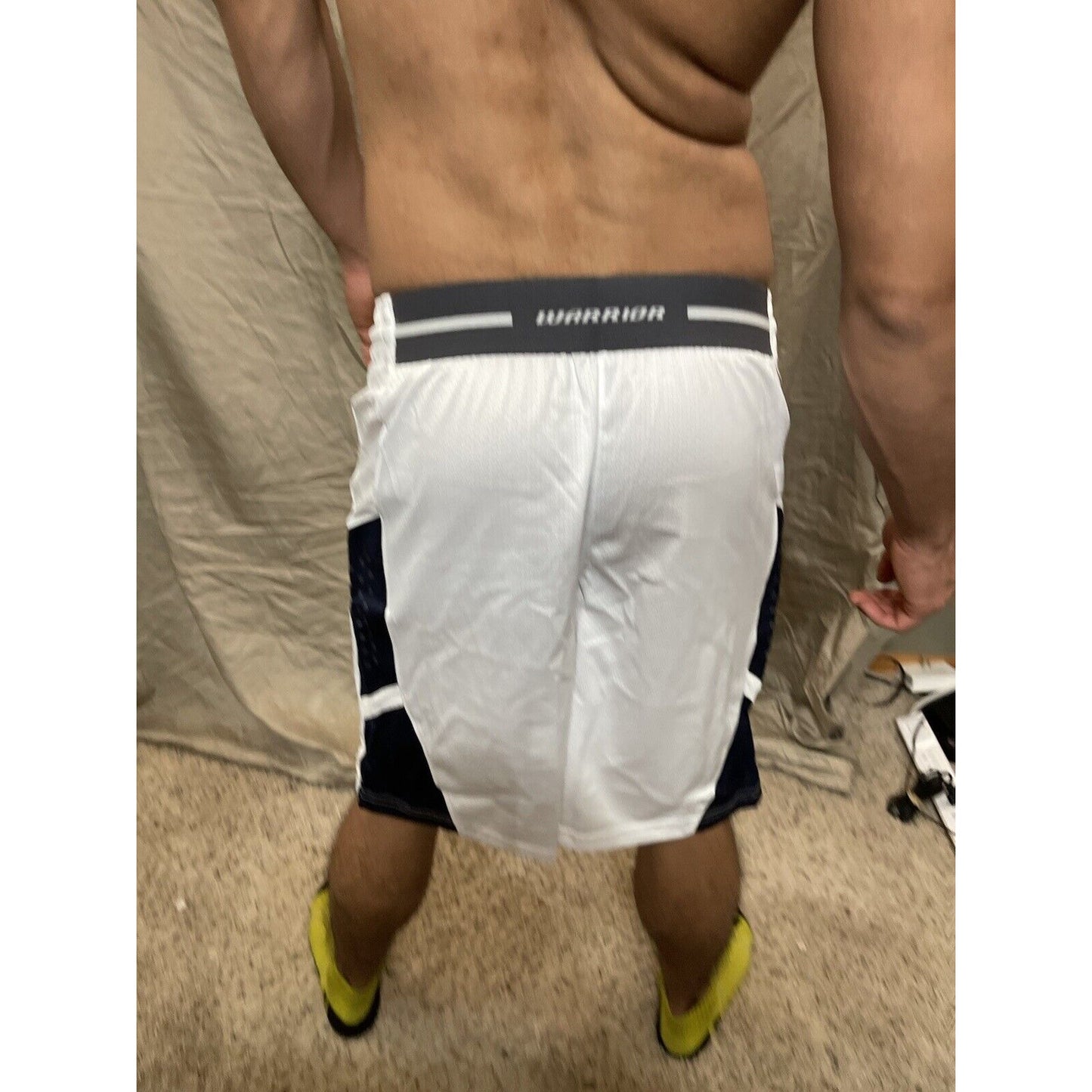 Men's white with dark blue warrior adult small Basketball Style Shorts No Pocket
