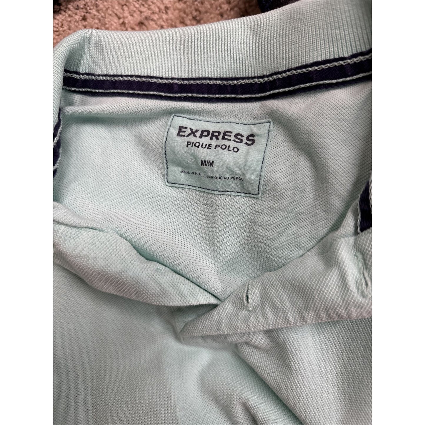 men’s mint green express pique polo medium polo shirt small hole see pics