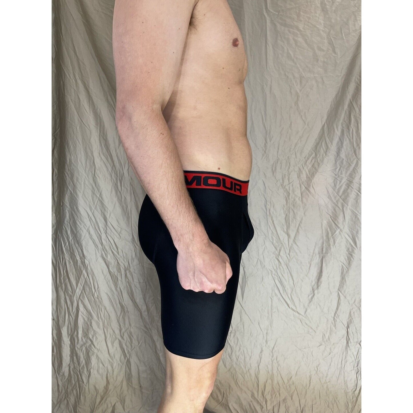 men's under armour boxer jock black with red band small