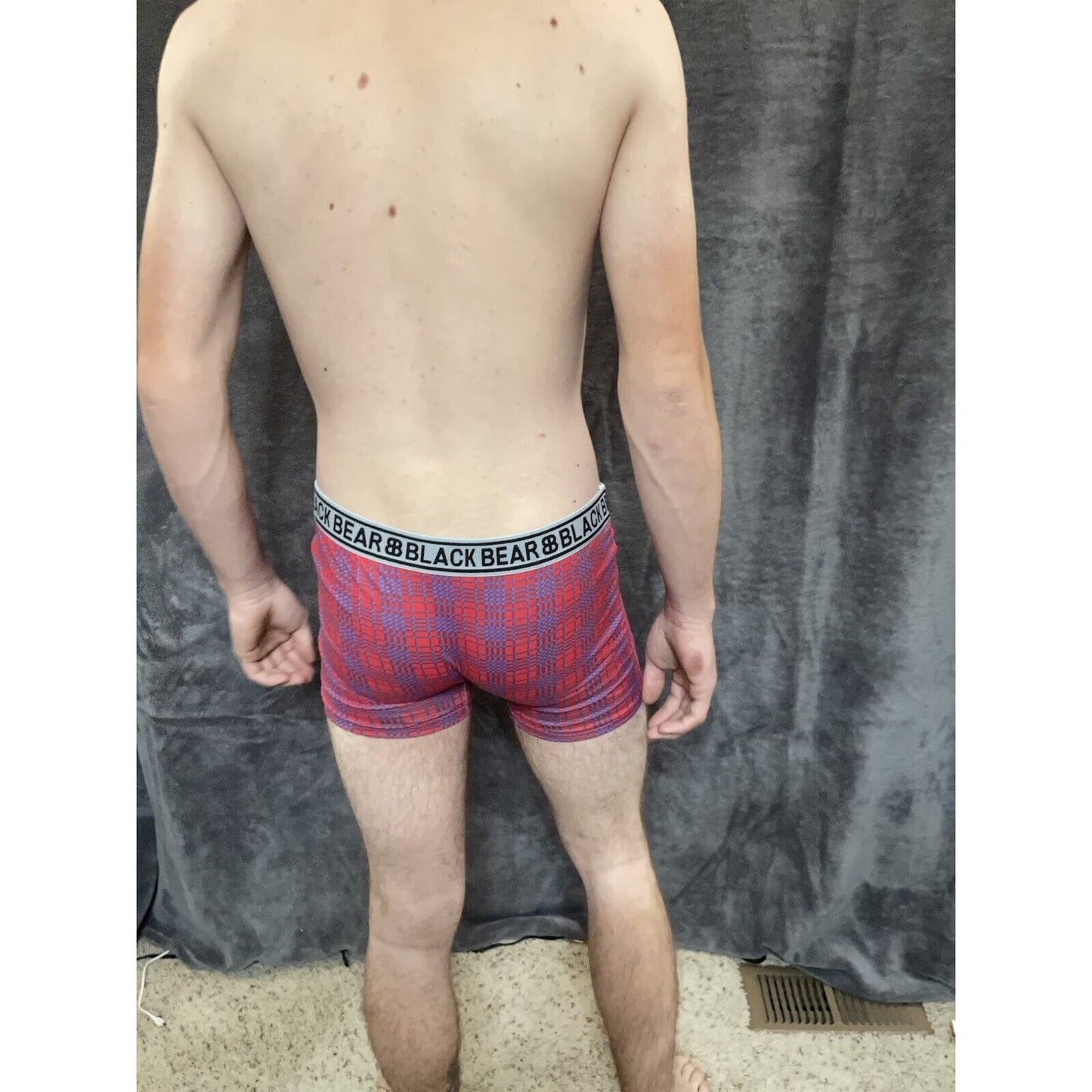 men's medium athletic trunk style black bear boxer brief Red And Blue Plaid