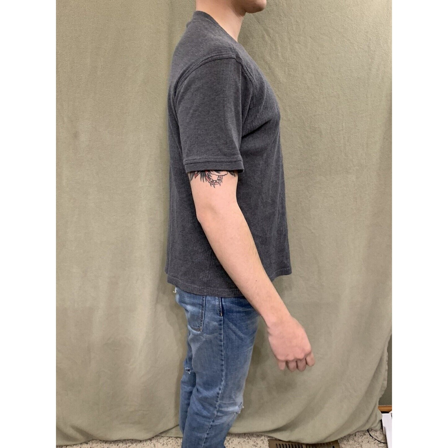 Alfani Mens Stretch Gray Ribbed T-Shirt Medium