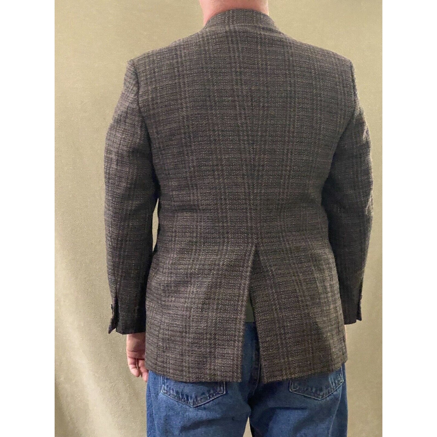 The Men’s Store Men’s 42S Brown Herringbone Polyester Wool Blazer Jacket